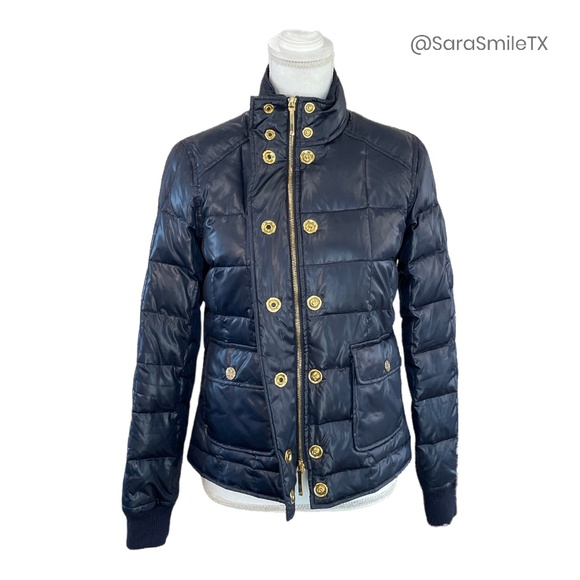 TORY BURCH Authentic Navy Blue Goose Down Puffer Gold Button Winter Coat - Picture 6 of 14